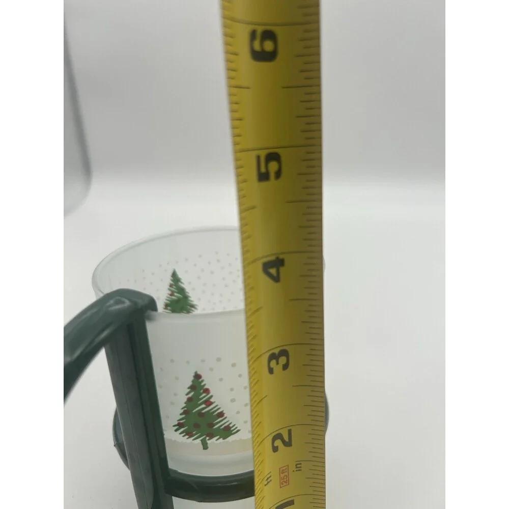 8 Christmas Inspiration Frosted Glass Mugs w/ Removable Handles VTG Set